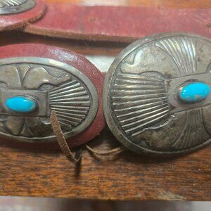 Beautiful 1970s learher  and silver concha belt